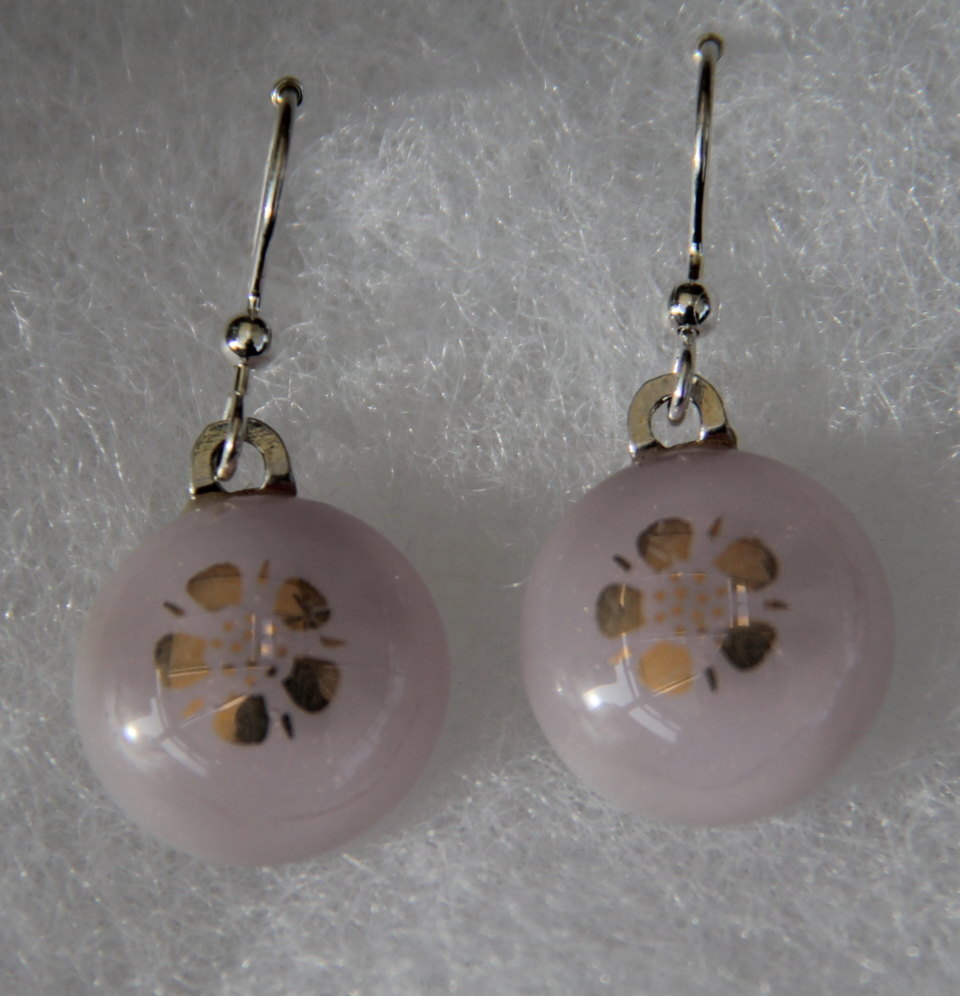 Pale pink and gold flowered dangly earrings