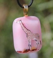 Pale pink giraffe glass pendant,fused glass necklace, fused glass pendant