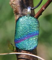 Rainbow over green/ blue dichroic pendant, dichroic glass necklace, green dichroic necklace, fused glass necklace, fused glass pendant