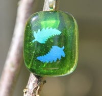 Dichroic leaf green pendant, dichroic glass necklace, green dichroic necklace, fused glass necklace, fused glass pendant