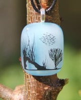 Pale blue and white sea scene glass pendant, fused glass necklace, fused glass pendant