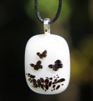 Butterfly white glass pendant,  fused glass necklace, fused glass pendant