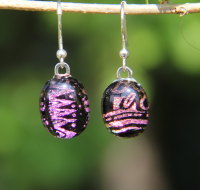 Pink/orange on black dangly earrings