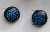 Dark blue box pattern dichroic stud earrings
