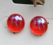 Red/pale blue square overlay glass stud earrings