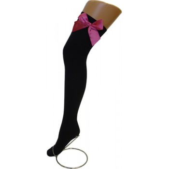 70 Denier Opaque Thigh Highs Black with Pink Bow