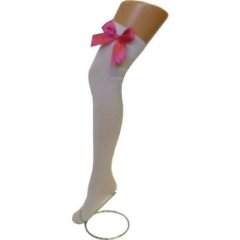 70 Denier Opaque Thigh Highs White with Pink Bow