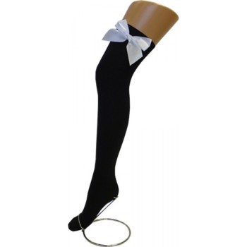 70 Denier Opaque Thigh Highs Black with White Bow