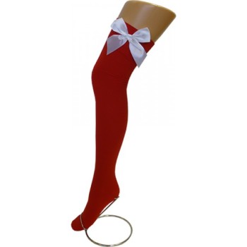 70 Denier Opaque Thigh Highs Red with White Bow