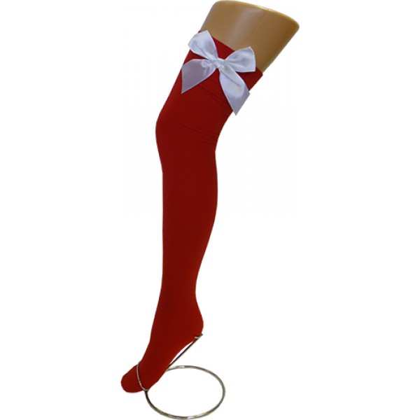 70 Denier Opaque Hold Ups Red with White Bow