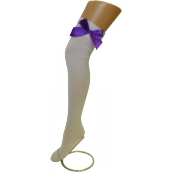 70 Denier Opaque Thigh Highs White with Purple Bow