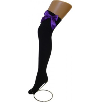 70 Denier Opaque Thigh Highs Black with Purple Bow