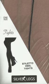Silver Legs Stiletto Heel Tights in Nude with Black Seams One size