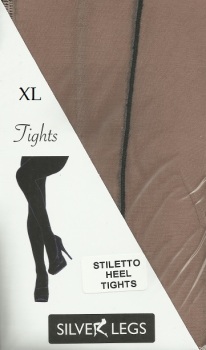 Silver Legs Stiletto Heel Tights in Nude with Black Seams XL