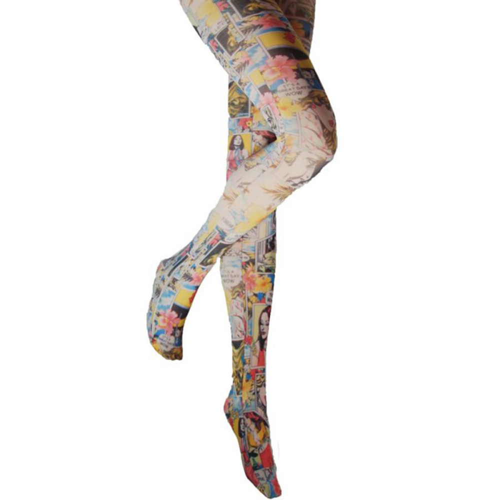 Silky Comic Strip Tights Coloured Pattern