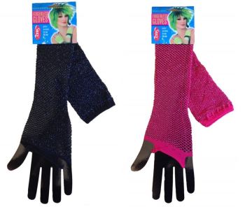 Fancy Dress Fishnet Gloves in Red or Black
