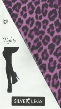 Silver Legs Leopard Tights in Purple One Size