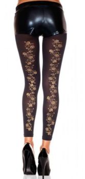 Music Legs Opaque Leggings with Gold Floral Seam