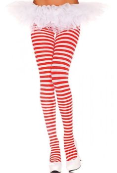 Music Legs 70 Denier Opaque Striped Tights in White/Red