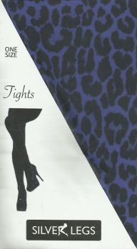 Silver Legs Leopard Tights in Blue One Size