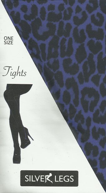Silver legs Leopard Tights in Blue One Size