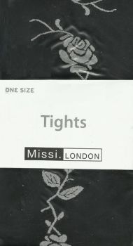 Mysasi Black Tights with White Rose Pattern