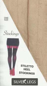 Silver Legs Natural Seamed Stiletto Heel Vintage Stockings One Size