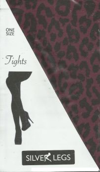 Silver Legs Leopard Tights in Burgundy One Size