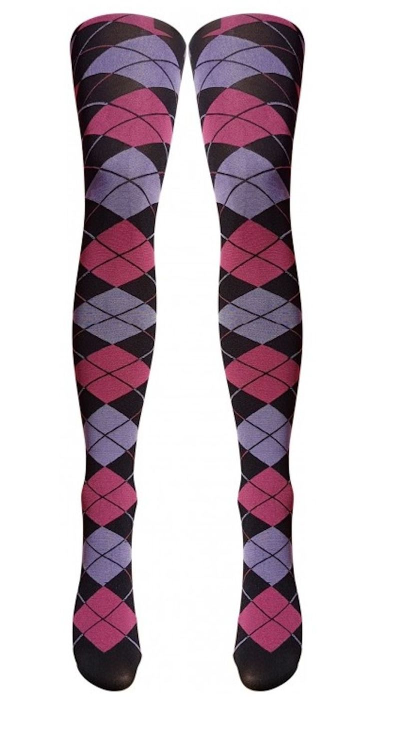 Silver Legs Argyle Tights Pink / Purple mix
