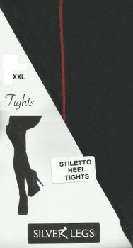 Silver Legs Stiletto Heel Tights Black with Red Seams XXL