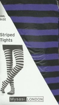 Mysasi Black and Purple Striped Tights One Size