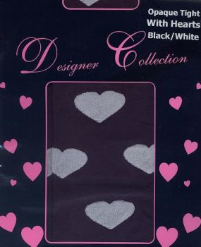 Goldenlegs Opaque Tights in Black with White Hearts