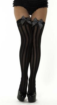 Classified Black Vertical Stripe Thigh High Stockings with Satin Bows