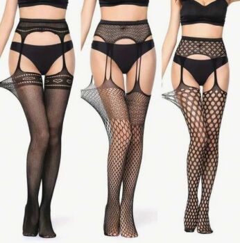 3 Pairs Transparent Mesh Suspender Tights in Black