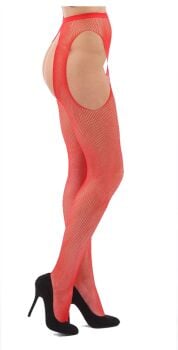 Classified Fishnet Suspender Tights in Red