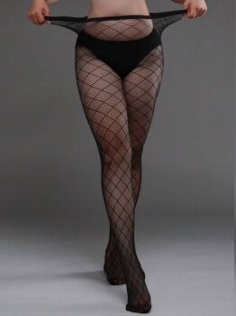 Diamond Grid Patterned Tights in Black