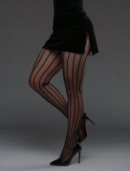 Vertical Stripe Patterned Tights in Black