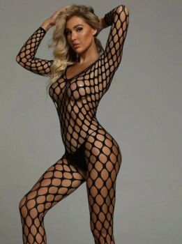 Fishnet Open Crotch Bodystocking in Black