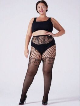 Floral/Stocking Pattern Fishnet Tights in Black