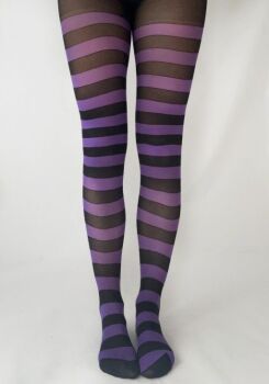 Pamela Mann Stripey Tights in Black/Purple