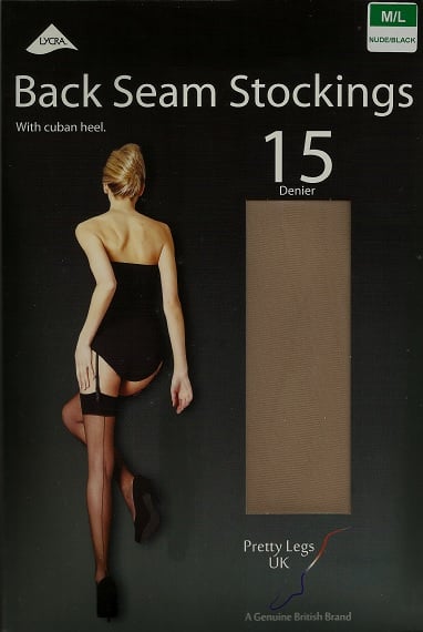 Pretty Legs 15 Denier Backseam Stockings in Nude with Black Seam