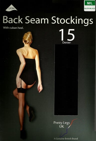 Pretty Legs 15 Denier Backseam Stockings in Black with Black Seams