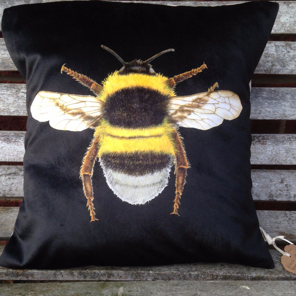 Velvet  Bee Cushion - Black