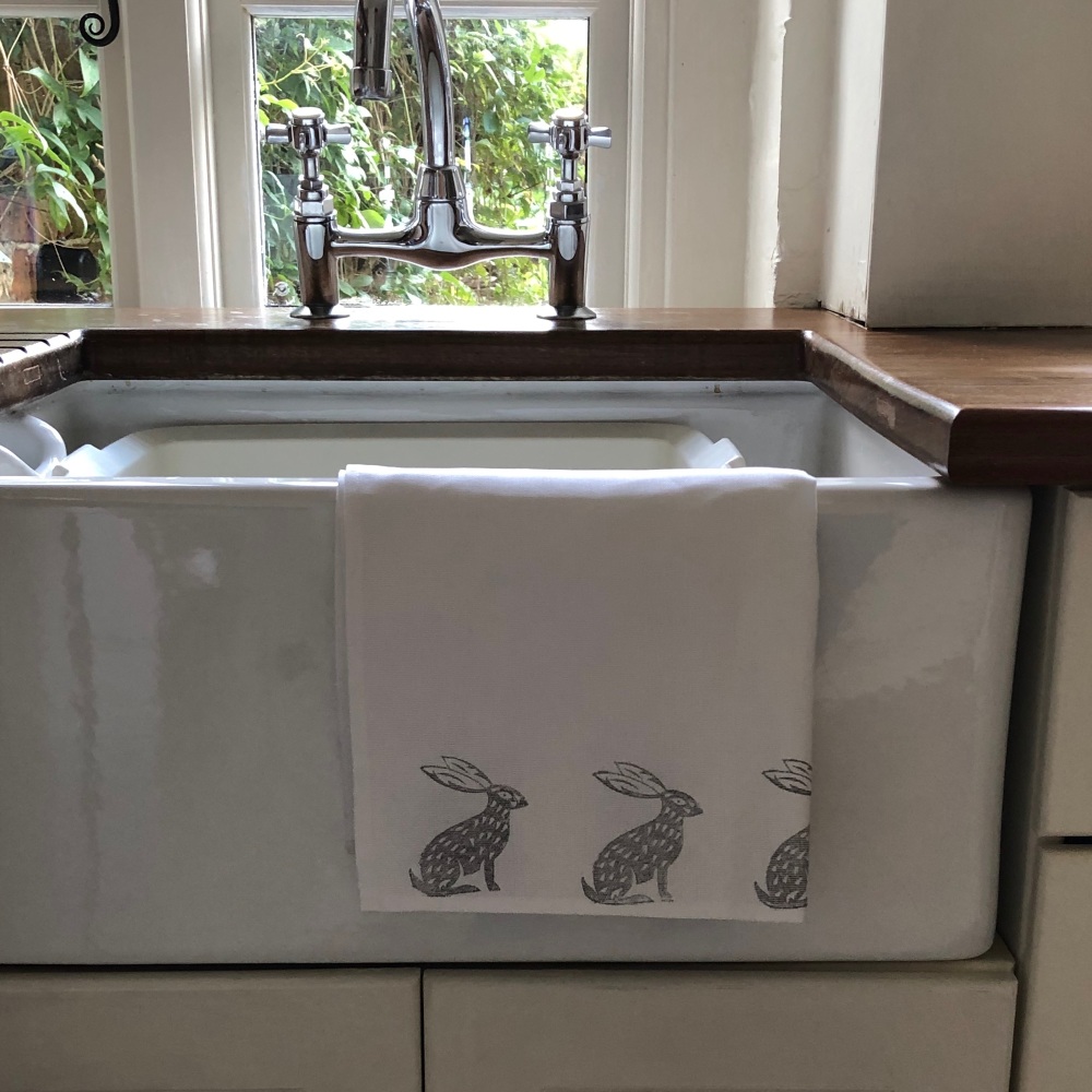 Tea Towel - Hand Printed Sitting Hare