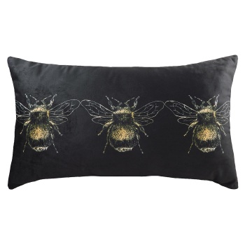 Three Bee Velvet Cushion - Black