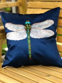 Velvet  Dragonfly Cushion - Navy