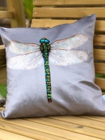 Velvet  Dragonfly Cushion - Silver