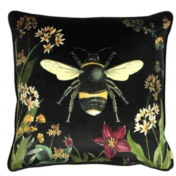 Midnight Garden Bee Velvet  Cushion