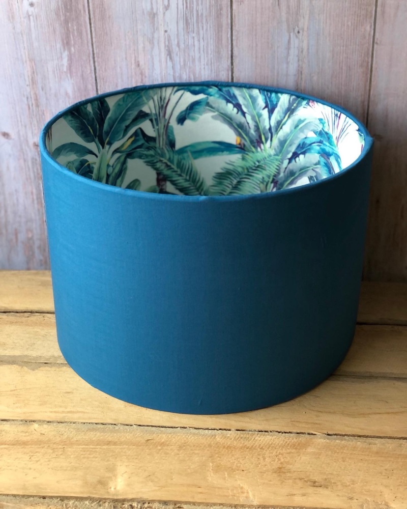 Lined Lampshade - Teal and Velvet Palm