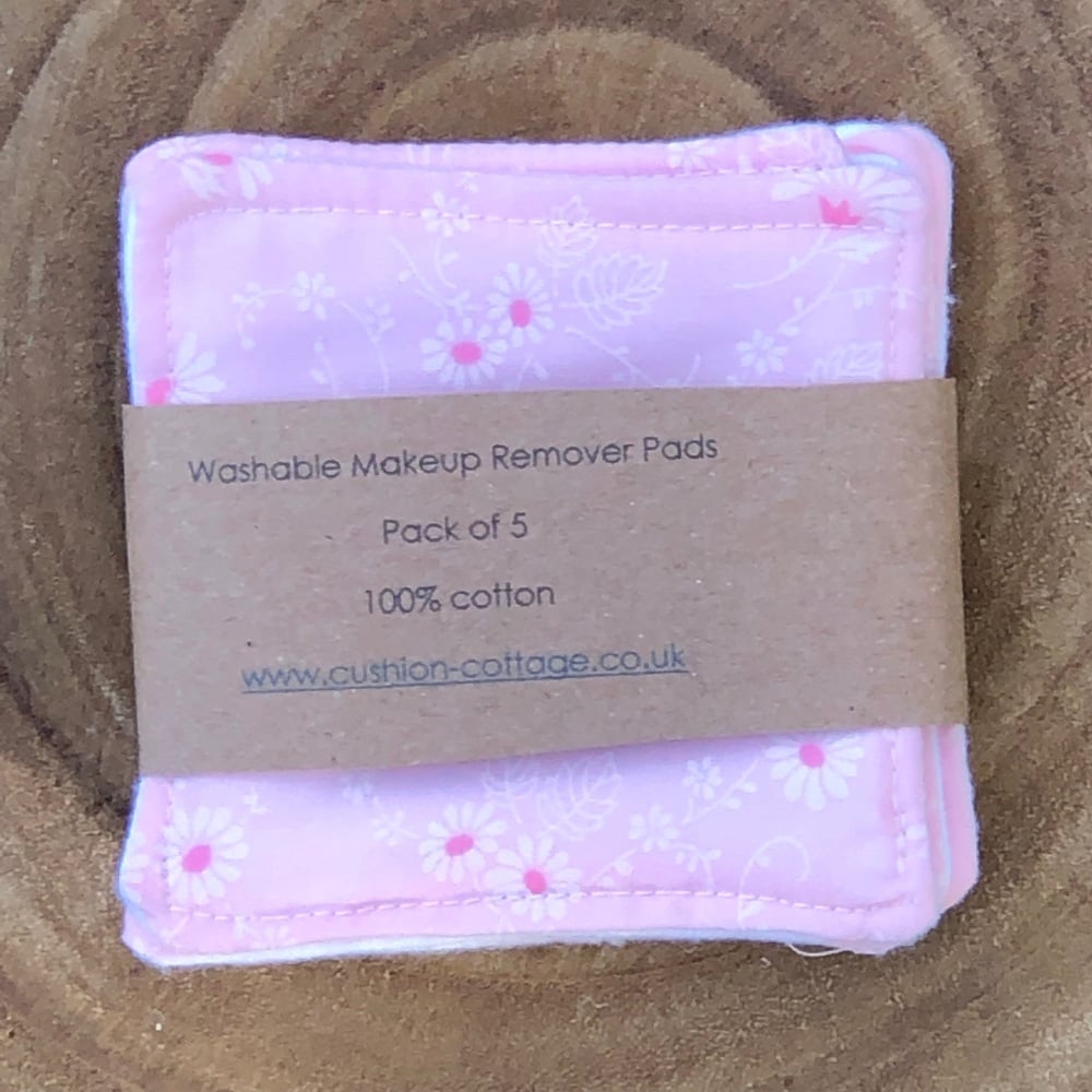  Cotton Washable Make Up Remover Pads - Pink with White Dasies